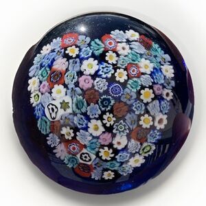 Vintage Murrina Veneziana Murano Millefiori Glass Paperweight Blue Heart 2”